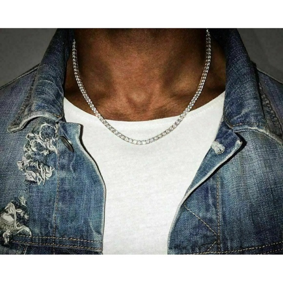 Real Moissanite Tennis Chain 925 Solid Silver 18” Choker - Picture 3 of 4